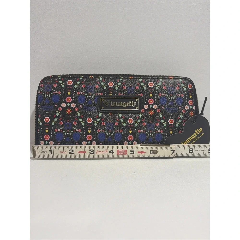 Disney Loungefly Wallet Sugar Skull Floral Black NWT